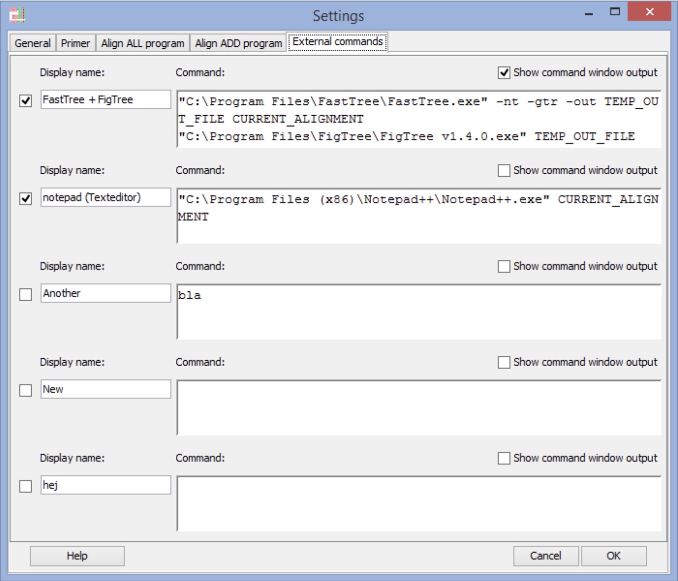 Screenshot of alivew settings for tool integration.