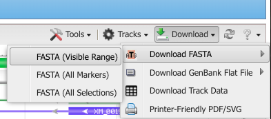 An image of Download Menu in Genome Data Viewer on NCBI.